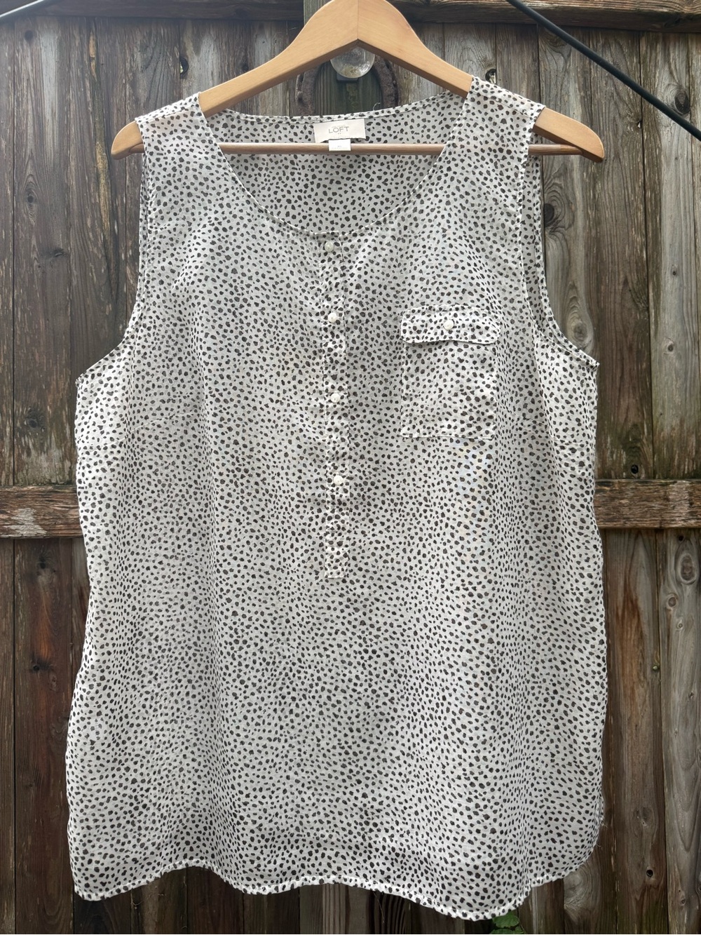 LOFT White and Black Dotted Sheer Sleeveless Blouse Business Office Lightweight